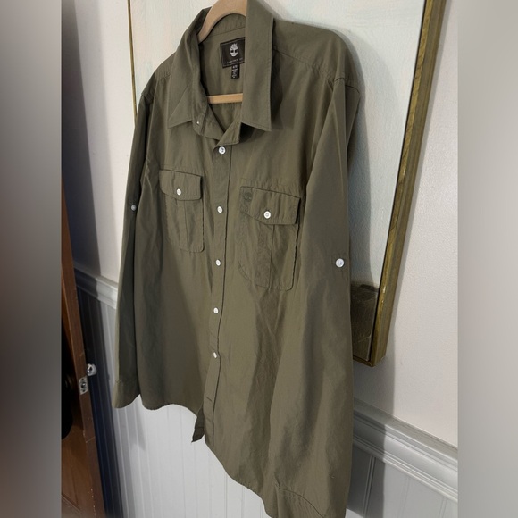 TIMBERLAND Men’s Cotton Pro Tech Button Down Shirt Army Green Size XL - Picture 4 of 5